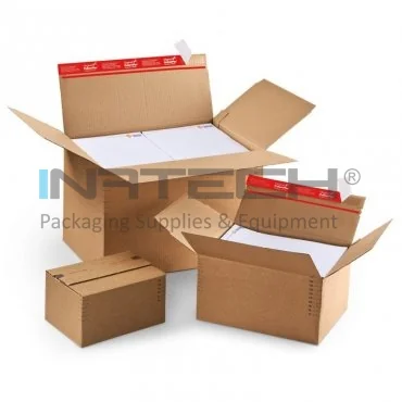 Önformázó és öntömítő Pop-Up ColomPac ® dobozok, hosszúság 445 mm, szélesség 315 mm, magasság 180–300 mm, kétoldalas ragasztószalagos zárórendszer