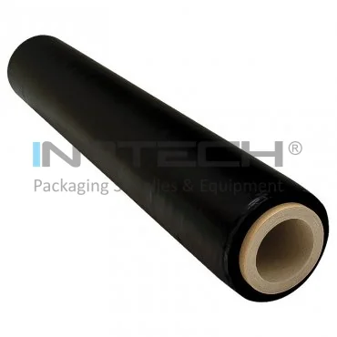 Színes kézi használatú stretchfólia, szélesség 500 mm, vastagság 23 my, tömeg 1,85 kg, fekete szín, hüvely tömege 0,65 kg, 6 db/csomag