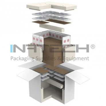 Hőszigetelt dobozok szabályozott hőmérsékletű szállításhoz, hideg +2°C – +8°C, belső méret 521 X 388 X 260 mm, külső méret 725 X 600 X 570 mm, térfogat 53 liter, validálási idő 4.5 nap
