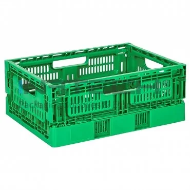 Összecsukható láda 400 x 300 x 155 mm, Szellőzőfalakkal, Szűz PP anyagból, Zöld