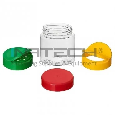 Kerek PET tégely, egyszerű kupakkal, 63 mm-es menettel, 200 ml űrtartalommal, átlátszó, 12 db/csomag