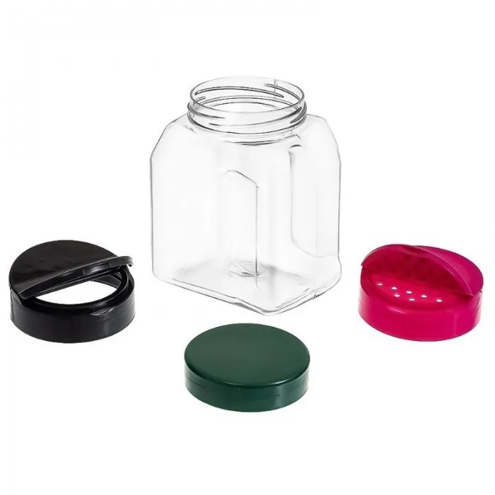 Borcan PET Forma Rectangulara, Tip Capac Simplu, Diametru Filet 63 mm, Volum 500 ml, Culoare Transparent, Buc / Pachet 12-Rec...