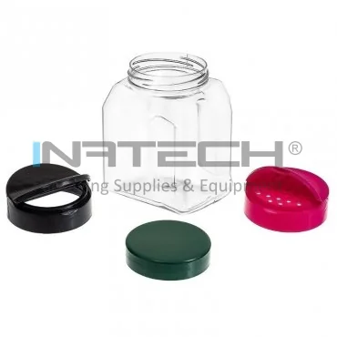 Téglalap alakú PET-tégely, egyszerű kupakkal, 63 mm-es menettel, 500 ml-es űrtartalommal, átlátszó, 12 db/csomag