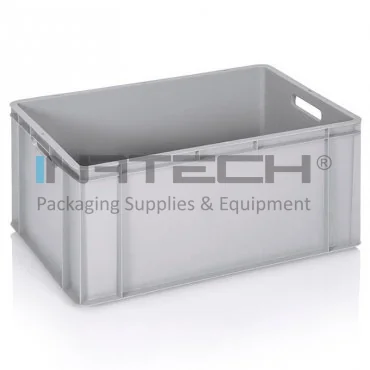 Euro konténerek, méretek: 600 x 400 x 300 mm, térfogat: 60 liter, anyag: szűz PP, tömeg: 2,3 kg, szín: szürke