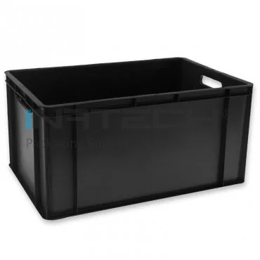Euro konténerek, méretek: 600 x 400 x 300 mm, térfogat: 60 liter, anyag: újrahasznosított PP, tömeg: 2,3 kg, szín: fekete
