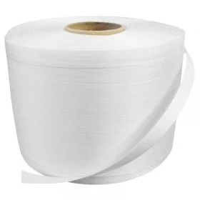 Banda De Legat Din Poliester Lungime 1100 m, Latime 13 mm, Rezistenta La Rupere 375 kgf, Culoare Alb-Benzi Pentru Legare Si P...