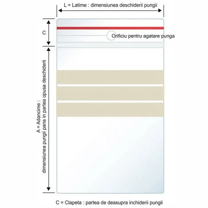 Pungi Plastic Fermoar Si Benzi De Scriere Dimensiuni mm (l x L) 70 x 100, Grosime 60 my, Culoare Transparent, Buc / Pachet 10...