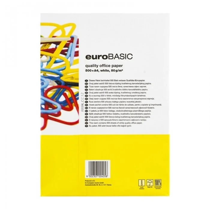 Hartie Copiator A4 Eurobasic, 80 g/mp, 500 coli/top Format A4, Denumire Euro Basic, Hartie Reciclata NU, Dimensiuni 210 x 297...