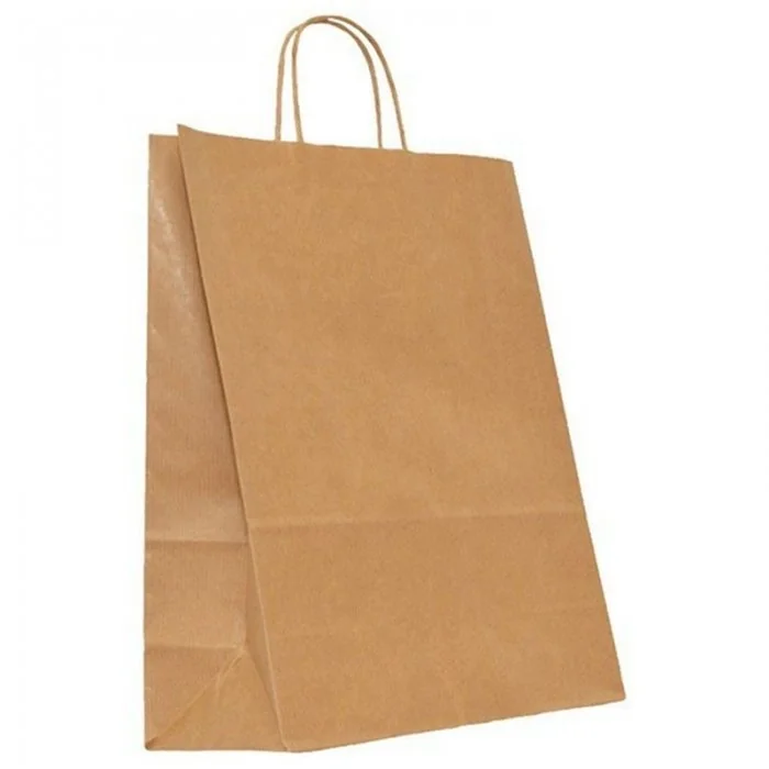 Pungi Hartie Cu Maner Rasucit, Alb/Natur Dimensiuni 250 x 110 x 370 mm, Tip Maner Sfoara, Material Hartie 90 gr/m2, Culoare N...