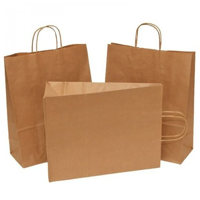 Pungi Hartie Cu Maner Rasucit, Alb/Natur Dimensiuni 250 x 110 x 300 mm, Tip Maner Sfoara, Material Hartie 90 gr/m2, Culoare N...