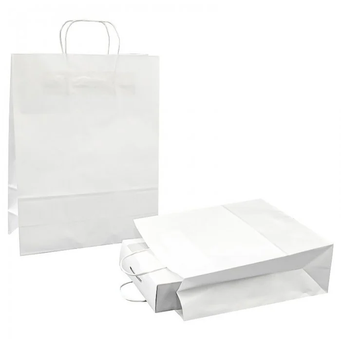 Pungi Hartie Cu Maner Rasucit, Alb/Natur Dimensiuni 250 x 110 x 300 mm, Tip Maner Sfoara, Material Hartie 90 gr/m2, Culoare N...