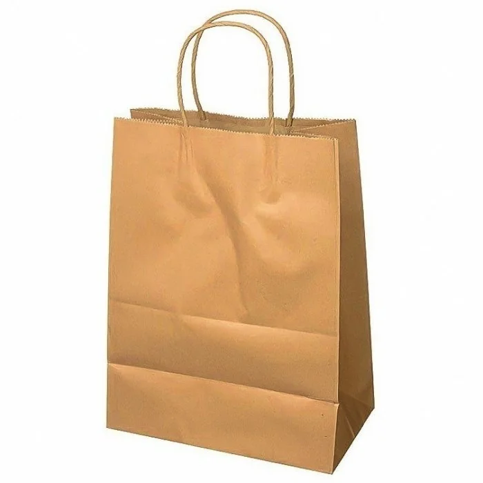 Pungi Hartie Cu Maner Rasucit, Alb/Natur Dimensiuni 180 x 90 x 250 mm, Tip Maner Sfoara, Material Hartie 90 gr/m2, Culoare Al...