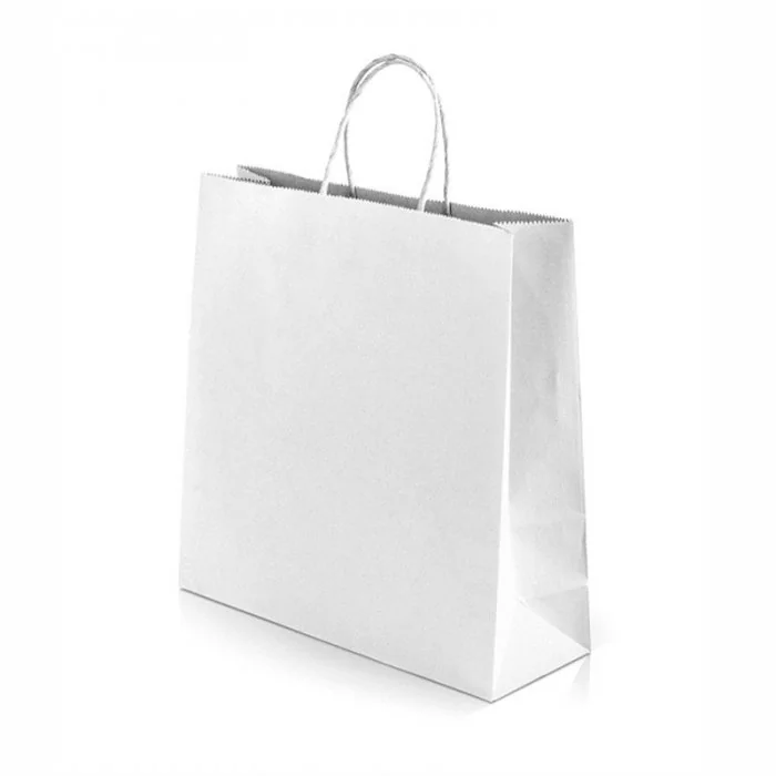 Pungi Hartie Cu Maner Rasucit, Alb/Natur Dimensiuni 180 x 90 x 250 mm, Tip Maner Sfoara, Material Hartie 90 gr/m2, Culoare Al...