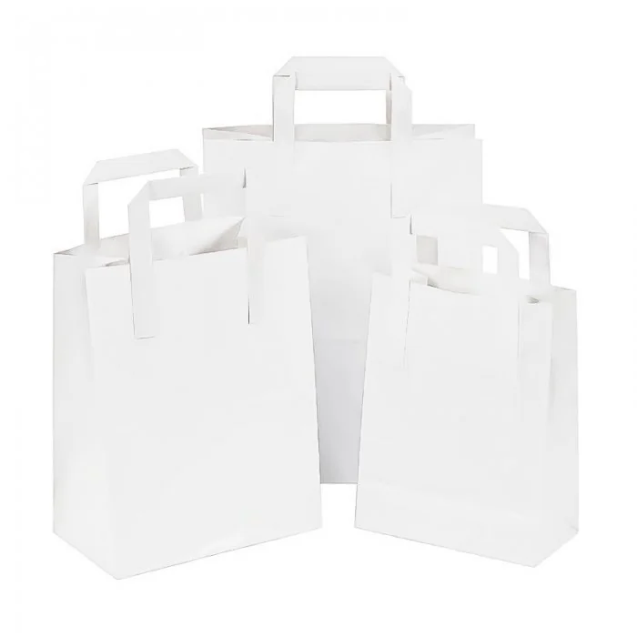 Pungi Hartie Cu Maner Rasucit, Alb/Natur Dimensiuni 180 x 90 x 250 mm, Tip Maner Sfoara, Material Hartie 90 gr/m2, Culoare Al...