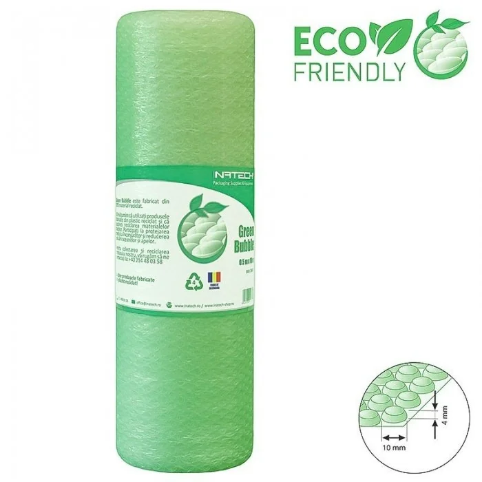 Folie Cu Bule Mici Eco Friendly Latime 400 mm, Lungime 100 m, Straturi 2, Grosime 40 my, Culoare Verde-Folie Cu Bule De Aer Mici