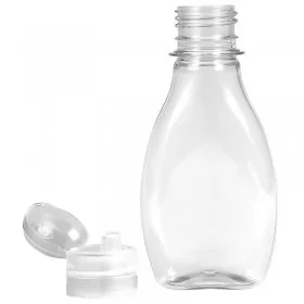 Recipiente Din Plastic Forma Fusiforma, Tip Capac Fliptop, Diametru Filet 28 mm, Maner NU, Volum 100 ml, Culoare Transparent,...