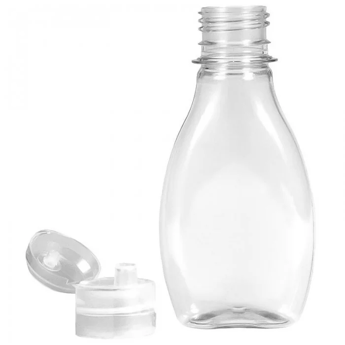 Recipiente Din Plastic Forma Fusiforma, Tip Capac Fliptop, Diametru Filet 28 mm, Maner NU, Volum 100 ml, Culoare Transparent,...