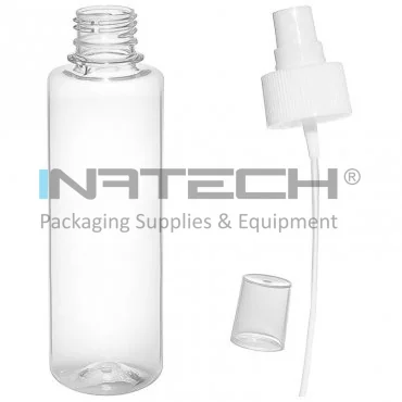 Kerek műanyag flakon, spray kupakkal, 28 mm-es menettel, Fül NÉLKÜL, 250 ml-es, átlátszó, 12 db / csomag