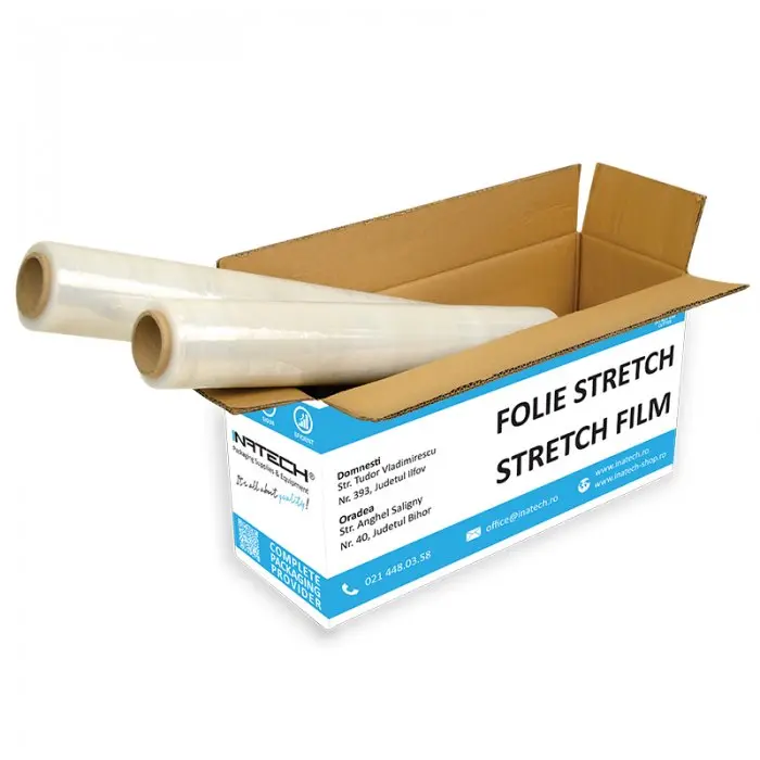 Kézi használatú stretchfólia, szélesség 500 mm, vastagság 23 my, tömeg 1,5 kg, átlátszó szín, cső tömege 0,3 kg, 6 db/csomag