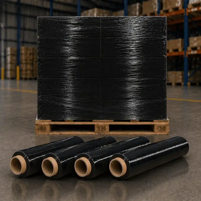 Kézi használatú stretchfólia, szélesség 250 mm, vastagság 23 mikron, tömeg 1,5 kg, fekete szín, cső tömege 0,15 kg, 12 db/csomag