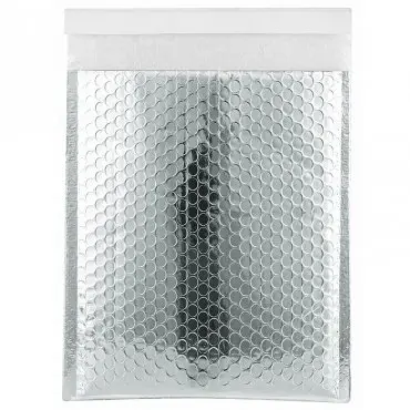 Hőszigetelő buborékos tasak Secure Pharma, 250 x 350 mm, PET / buborékfólia / PEE anyag, 50 mm-es fül, ezüstszínű
