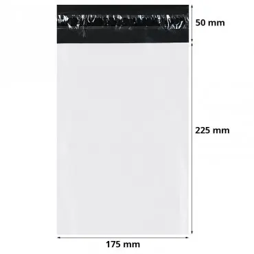 Standard futártasakok A5, 175 x 255 mm, 50 mm-es zárófül, fehér / fekete szín, 50 db-os készlet