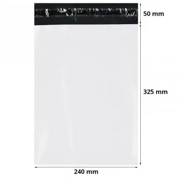 Standard futártasakok A4, 240 x 325 mm, 50 mm-es zárófül, fehér / fekete szín, 50 db-os készlet