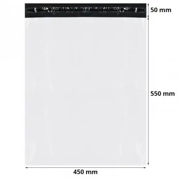 Standard futártasakok FB07, 450 x 550 mm, 50 mm-es zárófül, fehér / fekete szín, 50 db-os készlet