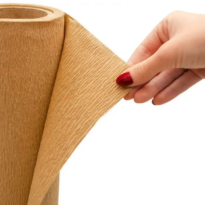 Kraft krepppapír csomagoláshoz, 130 g/m², hosszúság 8 m, szélesség 100 mm, sűrűség 130 g/m², újrahasznosított papír, natúr szín