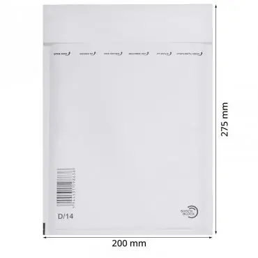 Papír légpárnás borítékok, belső méret: 180x265 mm, külső méret: 200 x 275 mm, fehér, D14-es típus, 100 db / csomag