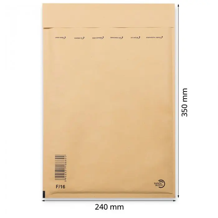 Papír ütésálló borítékok Belső méret 220x340 mm, Külső méret 240 x 350 mm, barna szín, Típus F16, 100 db / csomag