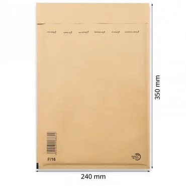 Papír ütésálló borítékok Belső méret 220x340 mm, Külső méret 240 x 350 mm, barna szín, Típus F16, 100 db / csomag