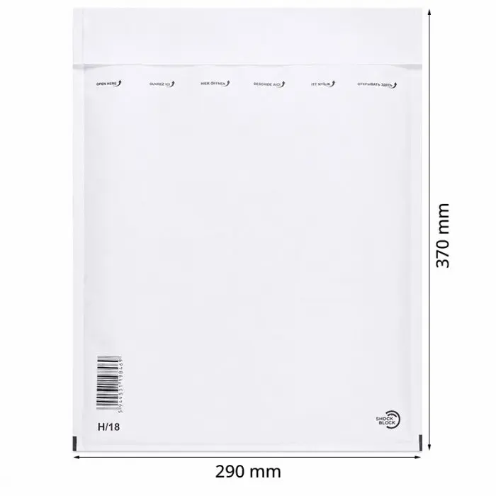 Papír ütésálló borítékok Belső méret 270x360 mm, Külső méret 290 x 370 mm, Fehér szín, Típus H18, 100 db / csomag