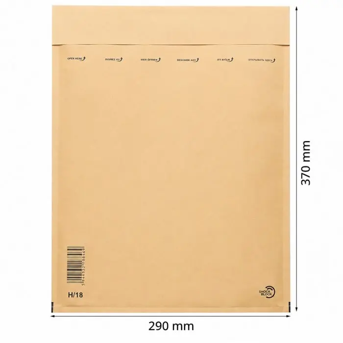 Papír légpárnás borítékok, belső méret: 270x360 mm, külső méret: 290 x 370 mm, natúr szín, H18 típus, db / csomag: 100