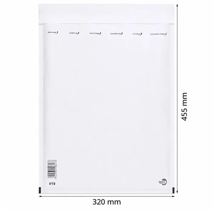 Papír ütésálló borítékok Belső méret 300x445 mm, Külső méret 320 x 455 mm, Fehér szín, Típus I19, 50 db / csomag