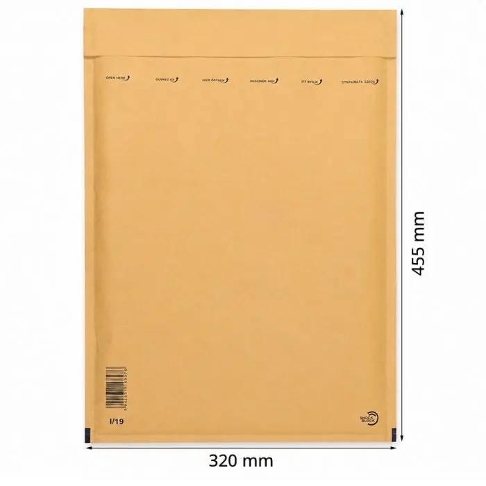 Papír ütésálló borítékok, belső méret: 300x445 mm, külső méret: 320 x 455 mm, natúr szín, I19-es típus, 50 db / csomag