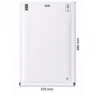 Papír légpárnás borítékok, belső méret: 350x470 mm, külső méret: 370 x 480 mm, fehér, K20 típus, 50 db/csomag