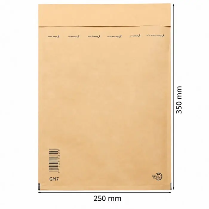 Papír térkitöltős borítékok, belső méret: 230x340 mm, külső méret: 250 x 350 mm, natúr szín, G17 típus, db / csomag: 100