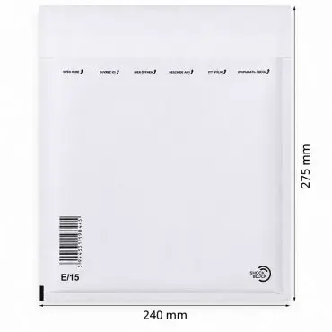 Papír légpárnás borítékok 220x265 mm belső méret, 240 x 275 mm külső méret, fehér szín, E15 típus, 100 db/csomag