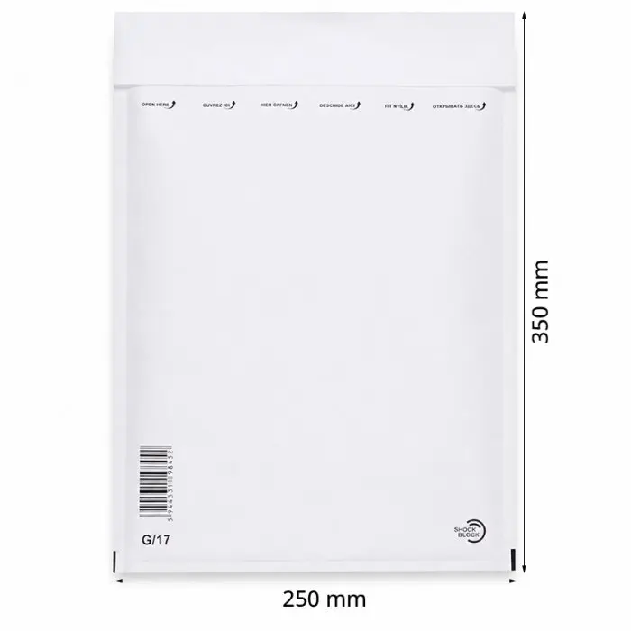 Papír ütésálló borítékok Belső méret 230x340 mm, Külső méret 250 x 350 mm, Fehér szín, Típus G17, 100 db / csomag