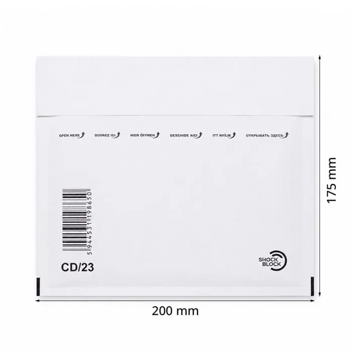 Papír ütésálló borítékok CD/DVD, Belső méret 180x165 mm, Külső méret 200 x 175 mm, Fehér szín,  200 db / csomag