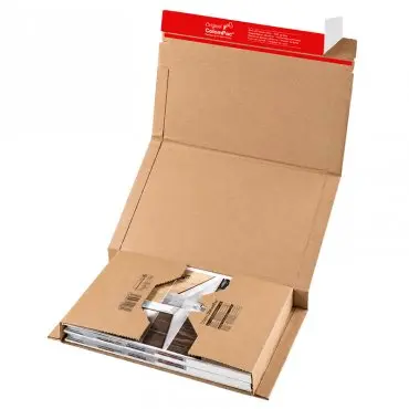 ColomPac® önformázó könyvcsomagoló dobozok, hosszúság 302 mm, szélesség 215 mm, magasság 80 mm, kétoldalas ragasztószalagos zárórendszer