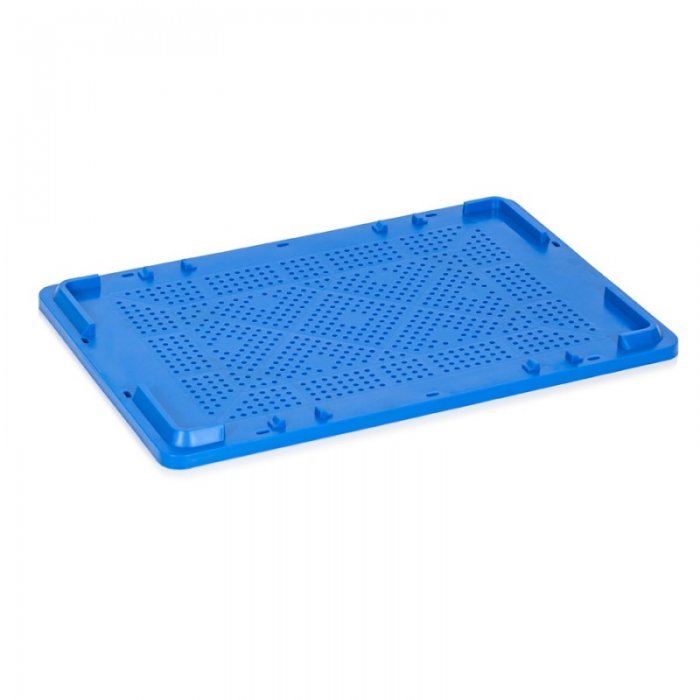 Fedél 600 x 400 x 45 mm, szellőztetett, virgin PP anyagból, kék