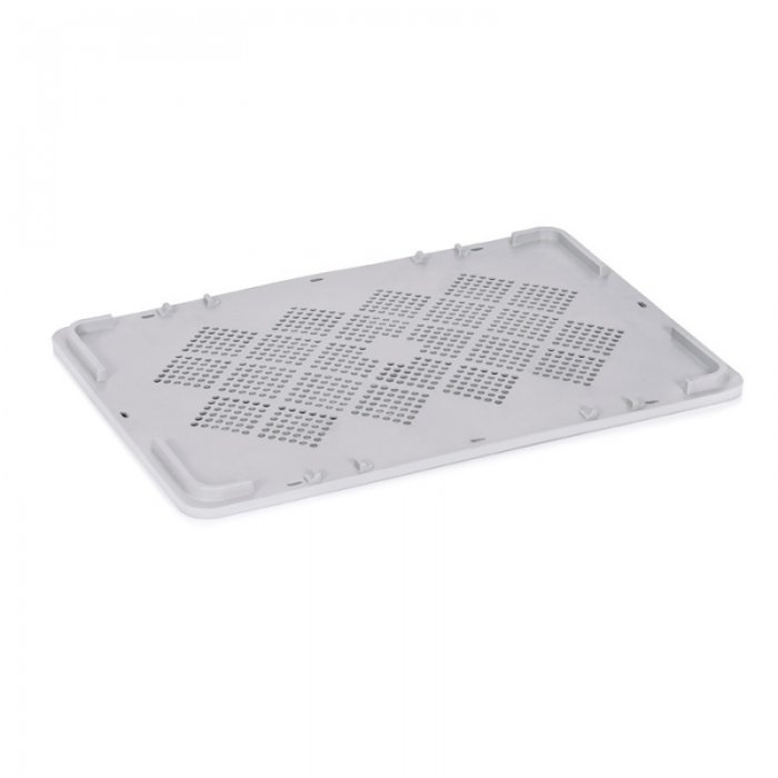 Fedél 600 x 400 x 30 mm, szellőző, szűz PP anyagból, szürke