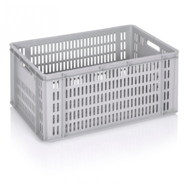 Euroline szállítóláda 600 x 400 x 300 mm, szellőző aljjal/falakkal, szűz PP anyagból, szürke