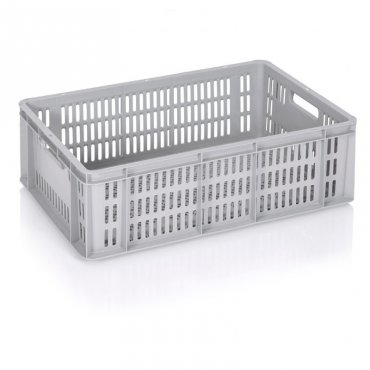 Euroline szállítóláda 600 x 400 x 200 mm, szellőző aljjal és oldalfalakkal, szűz PP anyagból, szürke