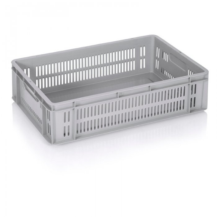 LadaTransport Euroline 600 x 400 x 160 mm, tömör aljjal, szellőző oldalfalakkal, szűz PP anyagból, szürke