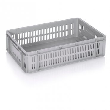 LadaTransport Euroline 600 x 400 x 160 mm, tömör aljjal, szellőző oldalfalakkal, szűz PP anyagból, szürke