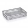 Euroline szállítóláda 600 x 400 x 120 mm, szellőző aljjal/falakkal, szűz PP anyagból, szürke
