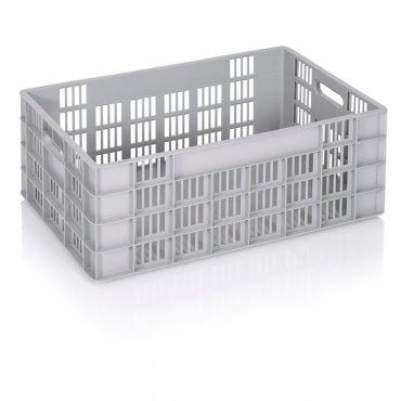 Euro szállítóláda 600 x 400 x 235 mm, tömör alj, szellőző falak, szűz PP anyag, szürke